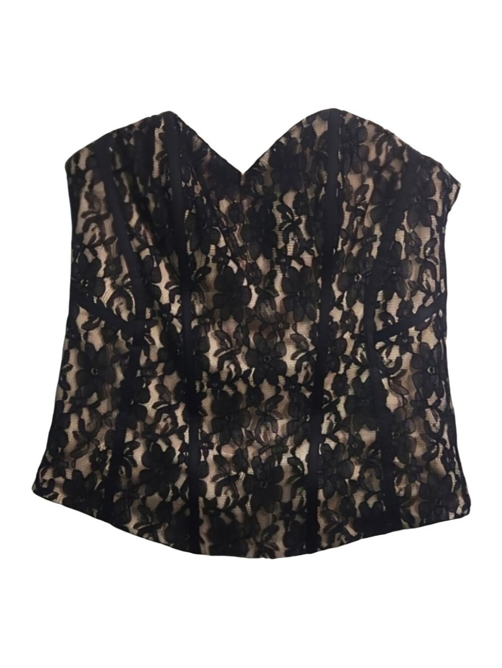 Guess Black/Nude Lace Strapless Corset, Size M ~ EUC
